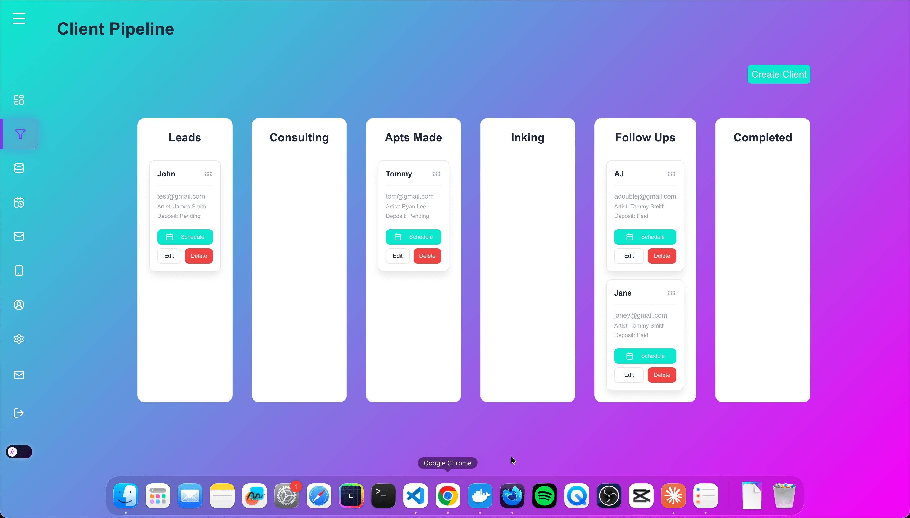 Client pipeline management view
